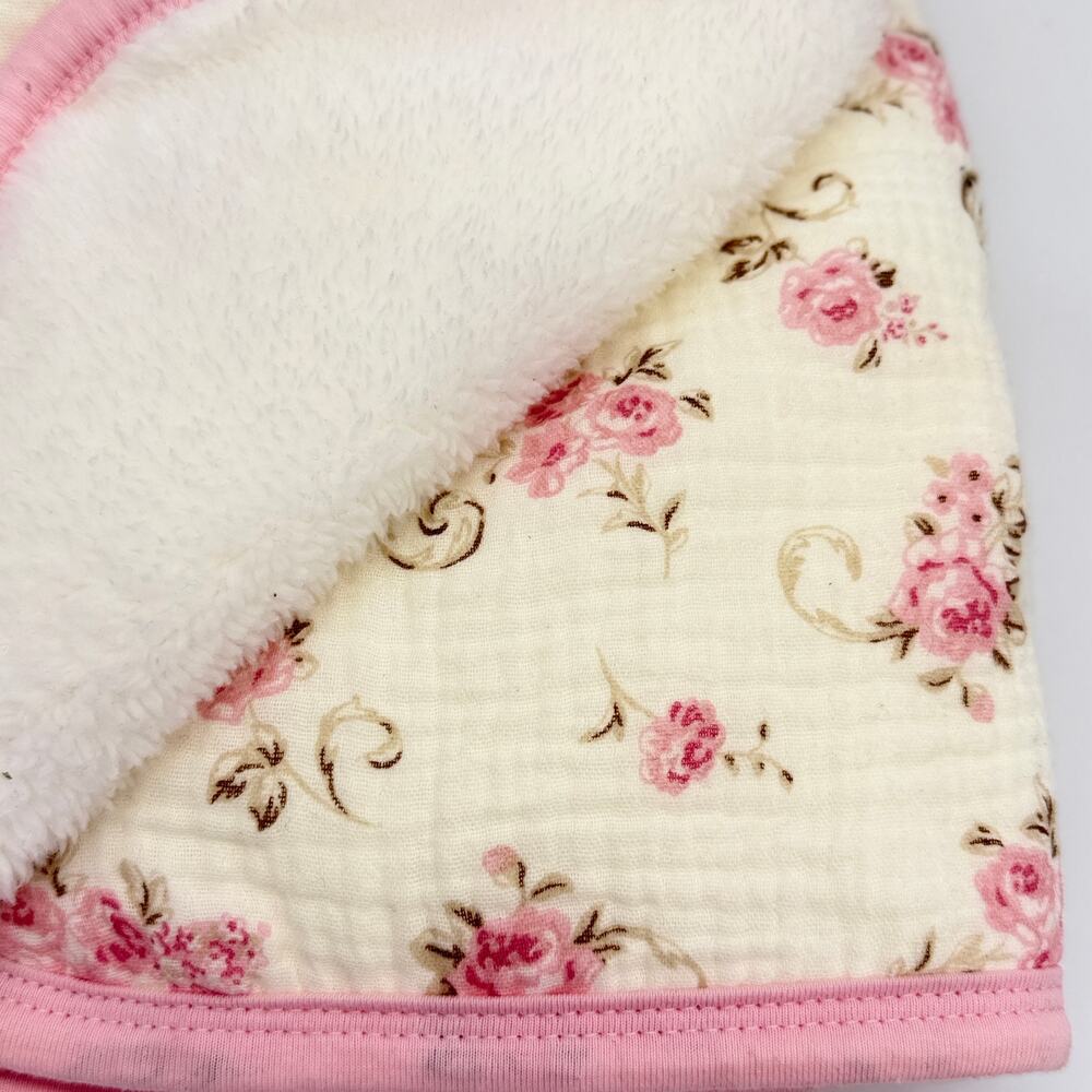 Little Me Muslin Sherpa Pink Floral Roses Baby Blanket 100% Cotton NEW - Picture 5 of 5